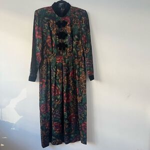 J.D. Stone Floral Mid-Length Pleated Skirt Multicolor Long Sleeve Dress Size 8P